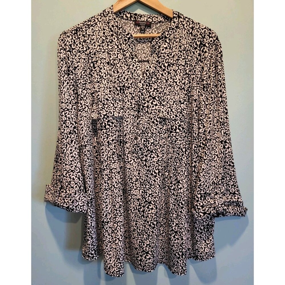 Cocomo Black Ivory 3/4 Sleeve Stretchy V Neck Relaxed Fit Top Sz 3X Pockets - Picture 1 of 7